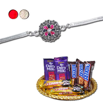 "Rakhi - SIL-6170 A (Single Rakhi),Choco Thali - Code RC07 - Click here to View more details about this Product